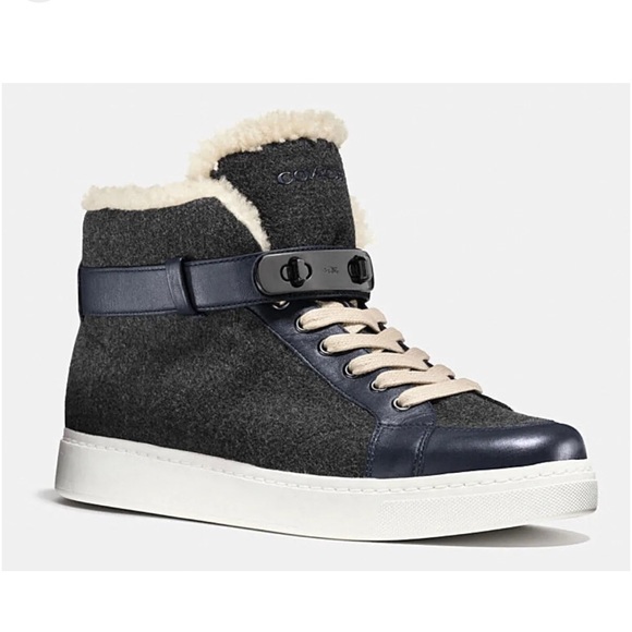Coach Gray Wool Sherpa lined Richmond high top sneakers - Picture 1 of 10